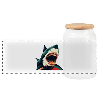 requin dessin animé personnage animal de compagnie coloré - Boîte à biscuits avec couvercle en bois - blanc - Devant