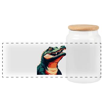 Krokodil Cartoon Figur Buntes Haustier Tier - Panorama Keksdose mit Holzdeckel - Weiß - Vorne