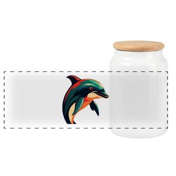 Delphin Cartoon Figur Buntes Haustier Tier - Panorama Keksdose mit Holzdeckel - Weiß - Vorne
