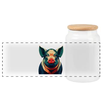 Cochon Personnage De Dessin Animé Animal De Compagnie Coloré - Boîte à biscuits avec couvercle en bois - blanc - Devant