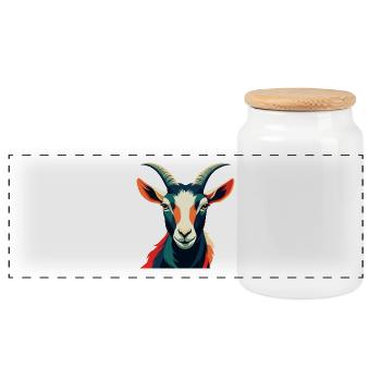 Ziege Cartoon Figur Buntes Haustier Tier - Panorama Keksdose mit Holzdeckel - Weiß - Vorne