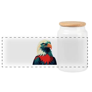 Eagle Cartoon Character Colorful Pet Animal - Panoramic Cookie Jar with Wooden Lid - white - Front