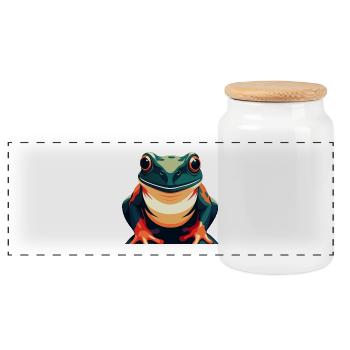 Grenouille Dessin Animé Personnage Animal De Compagnie Coloré - Boîte à biscuits avec couvercle en bois - blanc - Devant