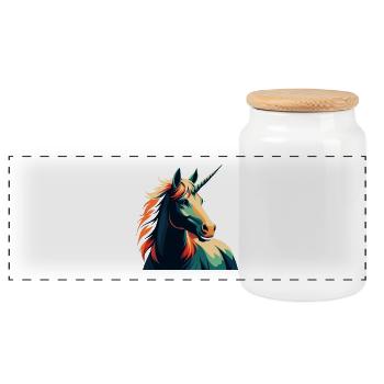 Einhorn Cartoon Figur Buntes Haustier Tier - Panorama Keksdose mit Holzdeckel - Weiß - Vorne