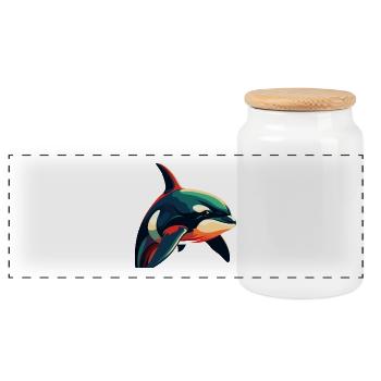 Orca Cartoon-Figur Buntes Haustier - Panorama Keksdose mit Holzdeckel - Weiß - Vorne