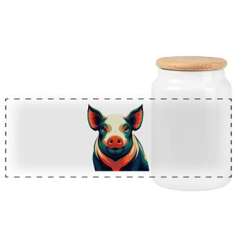Cochon Dessin animé Personnage Animal de compagnie coloré - Boîte à biscuits avec couvercle en bois - blanc - Devant