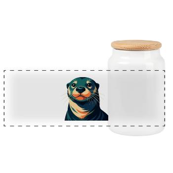 loutre dessin animé personnage animal de compagnie coloré - Boîte à biscuits avec couvercle en bois - blanc - Devant