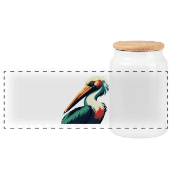 Pélican Dessin animé Personnage Animal de compagnie coloré - Boîte à biscuits avec couvercle en bois - blanc - Devant