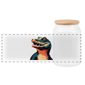 Krokodil Cartoon Figur Buntes Haustier Tier - Panorama Keksdose mit Holzdeckel - Weiß - Vorne