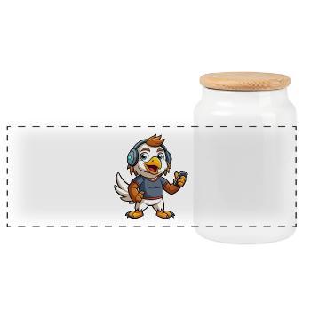 Eagle Funny Cartoon Character Musique de casque - Boîte à biscuits avec couvercle en bois - blanc - Devant