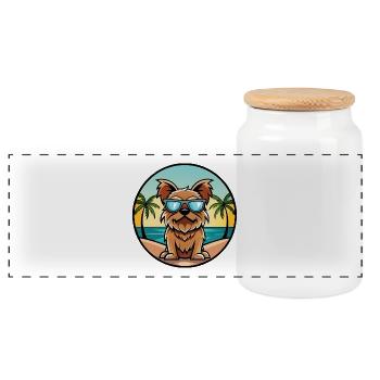 Brüsseler Griffon Hunderasse Cartoon Sonnenbrille Strand - Panorama Keksdose mit Holzdeckel - Weiß - Vorne