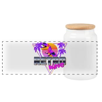 Synthwave Dinosaur - Panoramic Cookie Jar with Wooden Lid - white - Front
