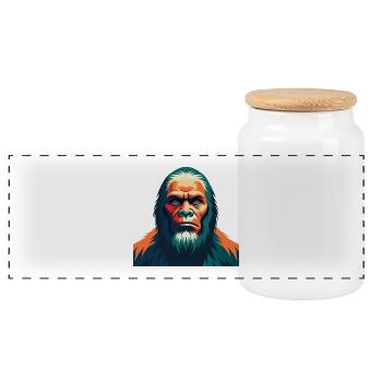 Big Foot Cartoon Figur Buntes Haustier Tier - Panorama Keksdose mit Holzdeckel - Weiß - Vorne