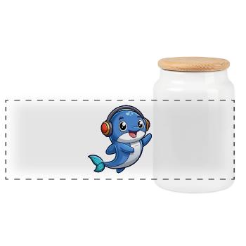 Baleine Drôle Dessin Animé Personnage Casque Musique - Boîte à biscuits avec couvercle en bois - blanc - Devant