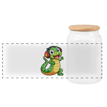 Serpent Drôle Dessin Animé Personnage Casque Musique - Boîte à biscuits avec couvercle en bois - blanc - Devant