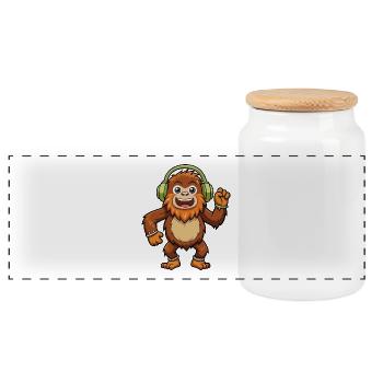 Big Foot Lustige Cartoon Figur Kopfhörer Musik - Panorama Keksdose mit Holzdeckel - Weiß - Vorne
