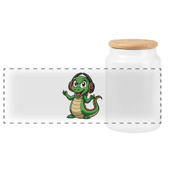 Anaconda Lustige Cartoon Figur Kopfhörer Musik - Panorama Keksdose mit Holzdeckel - Weiß - Vorne