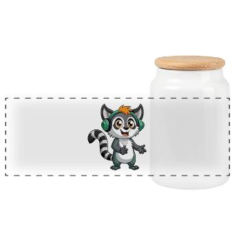 Lemur Lustige Zeichentrickfigur Kopfhörer Musik - Panorama Keksdose mit Holzdeckel - Weiß - Vorne