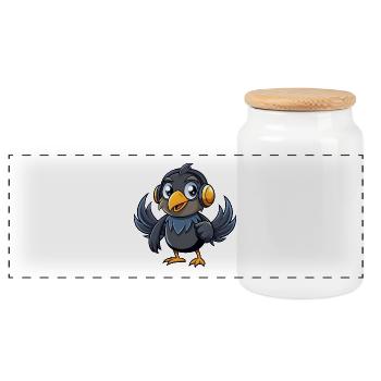 Crow Funny Cartoon Character Musique de casque - Boîte à biscuits avec couvercle en bois - blanc - Devant