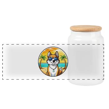 Westsibirische Laika-Hunderasse Cartoon-Sonnenbrille - Panorama Keksdose mit Holzdeckel - Weiß - Vorne