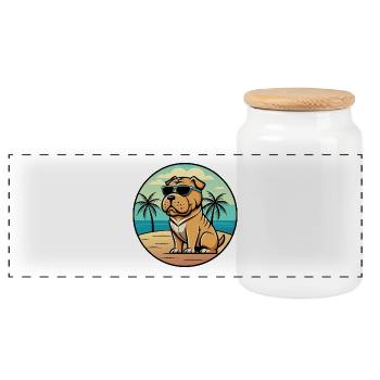 Shar Pei Hunderasse Cartoon Sonnenbrille Strand - Panorama Keksdose mit Holzdeckel - Weiß - Vorne