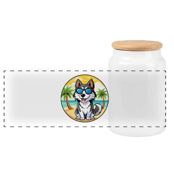 Siberian Husky Hunderasse Cartoon Sonnenbrille Strand - Panorama Keksdose mit Holzdeckel - Weiß - Vorne