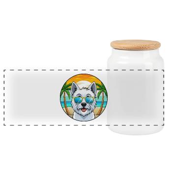 West Highland Terrier Hunderasse Cartoon Sonnenbrille - Panorama Keksdose mit Holzdeckel - Weiß - Vorne