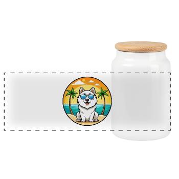 Samojede Hunderasse Cartoon Sonnenbrille Strand - Panorama Keksdose mit Holzdeckel - Weiß - Vorne