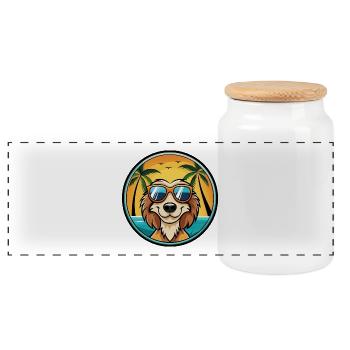 Russischer Spaniel Hund Rasse Cartoon Sonnenbrille Strand - Panorama Keksdose mit Holzdeckel - Weiß - Vorne