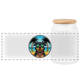 Rottweiler Chien Race Dessin Animé Lunettes De Soleil Plage - Boîte à biscuits avec couvercle en bois - blanc - Devant