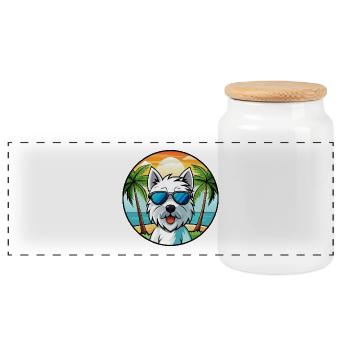 Westie Hunderasse Cartoon Sonnenbrille Strand - Panorama Keksdose mit Holzdeckel - Weiß - Vorne