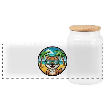 Taigan Hund Rasse Cartoon Sonnenbrille Strand - Panorama Keksdose mit Holzdeckel - Weiß - Vorne