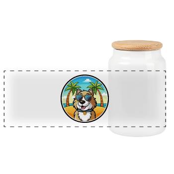 Rumänischer Schäferhund Rasse Cartoon Sonnenbrille Strand - Panorama Keksdose mit Holzdeckel - Weiß - Vorne