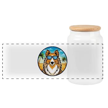 Rough Collie Chien Race Dessin Animé Lunettes De Soleil Plage - Boîte à biscuits avec couvercle en bois - blanc - Devant