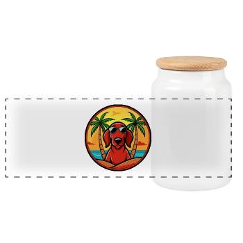 Redbone Coonhound Hunderasse Cartoon Sonnenbrille Strand - Panorama Keksdose mit Holzdeckel - Weiß - Vorne