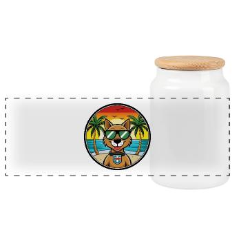 Portugiesische Watchdog Rasse Cartoon Sonnenbrille Strand - Panorama Keksdose mit Holzdeckel - Weiß - Vorne