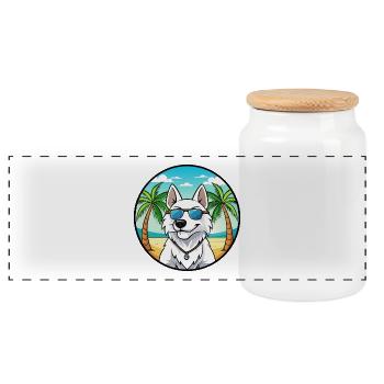 Weißer Schäferhund Hunderasse Cartoon Sonnenbrille Strand - Panorama Keksdose mit Holzdeckel - Weiß - Vorne