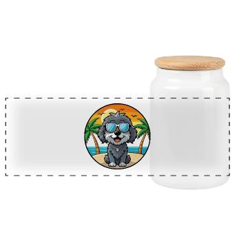 Portugiesische Wasserhundrasse Cartoon Sonnenbrille Strand - Panorama Keksdose mit Holzdeckel - Weiß - Vorne