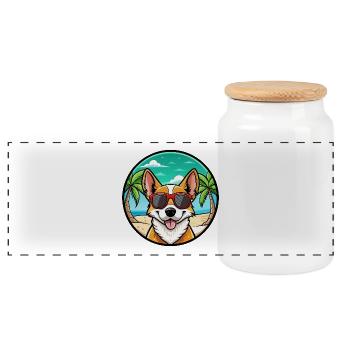 Portugiesische Podengo Hunderasse Cartoon Sonnenbrille - Panorama Keksdose mit Holzdeckel - Weiß - Vorne