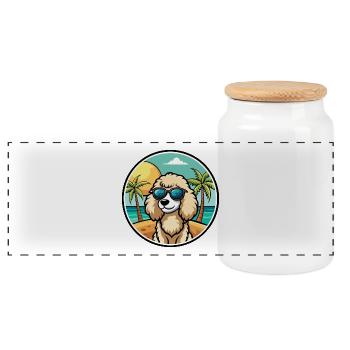 Caniche Chien Race Dessin Animé Lunettes De Soleil Plage - Boîte à biscuits avec couvercle en bois - blanc - Devant