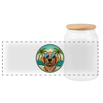 Picardie Spaniel Hund Rasse Cartoon Sonnenbrille Strand - Panorama Keksdose mit Holzdeckel - Weiß - Vorne