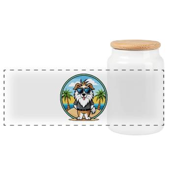 Picardie Schäferhund Rasse Cartoon Sonnenbrille Strand - Panorama Keksdose mit Holzdeckel - Weiß - Vorne