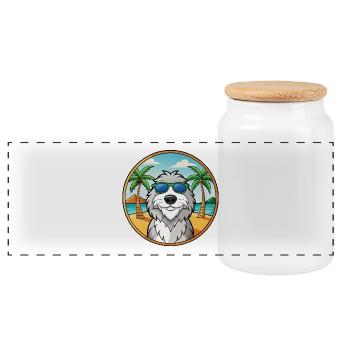 Polnische Schäferhundrasse Cartoon Sonnenbrille Strand - Panorama Keksdose mit Holzdeckel - Weiß - Vorne