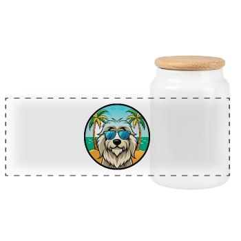 Pyrenäenschäferhund Hunderasse Cartoon Sonnenbrille Strand - Panorama Keksdose mit Holzdeckel - Weiß - Vorne