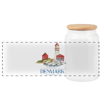 Dänemark Leuchtturm tiny Haus am Meer - Panorama Keksdose mit Holzdeckel - Weiß - Vorne