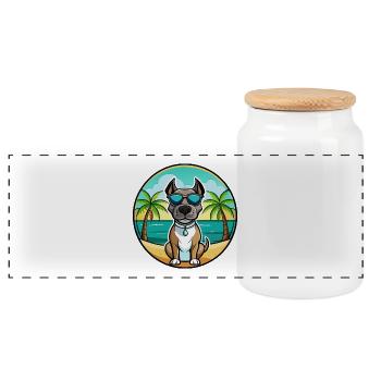 Deutsche Dogge Hunderasse Cartoon Sonnenbrille Strand - Panorama Keksdose mit Holzdeckel - Weiß - Vorne