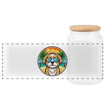 Lhassa Apso Chien Race Dessin Animé Lunettes De Soleil Plage - Boîte à biscuits avec couvercle en bois - blanc - Devant