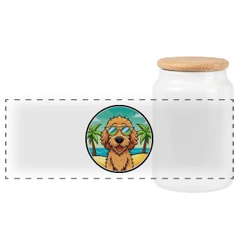 Labradoodle Hunderasse Cartoon Sonnenbrille Strand - Panorama Keksdose mit Holzdeckel - Weiß - Vorne