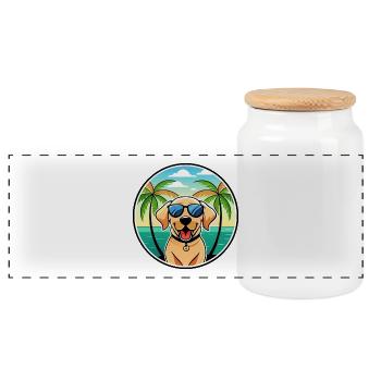Labrador Hund Rasse Cartoon Sonnenbrille Strand - Panorama Keksdose mit Holzdeckel - Weiß - Vorne