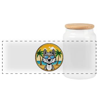 Kunming Wolfdog Rasse Cartoon Sonnenbrille Strand - Panorama Keksdose mit Holzdeckel - Weiß - Vorne